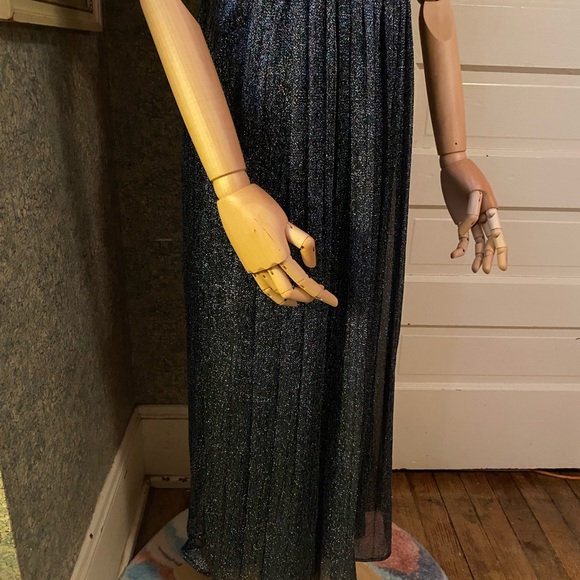 Moulinette Souers Anthropologie metallic shimmer evening dress blue black sz 0 - Picture 4 of 11